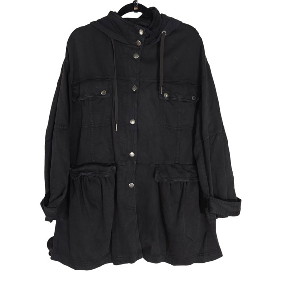 Free People Jackets & Blazers - Free People Nocturne Parka Jacket Womens XS Black 100% Cotton Pockets Hooded